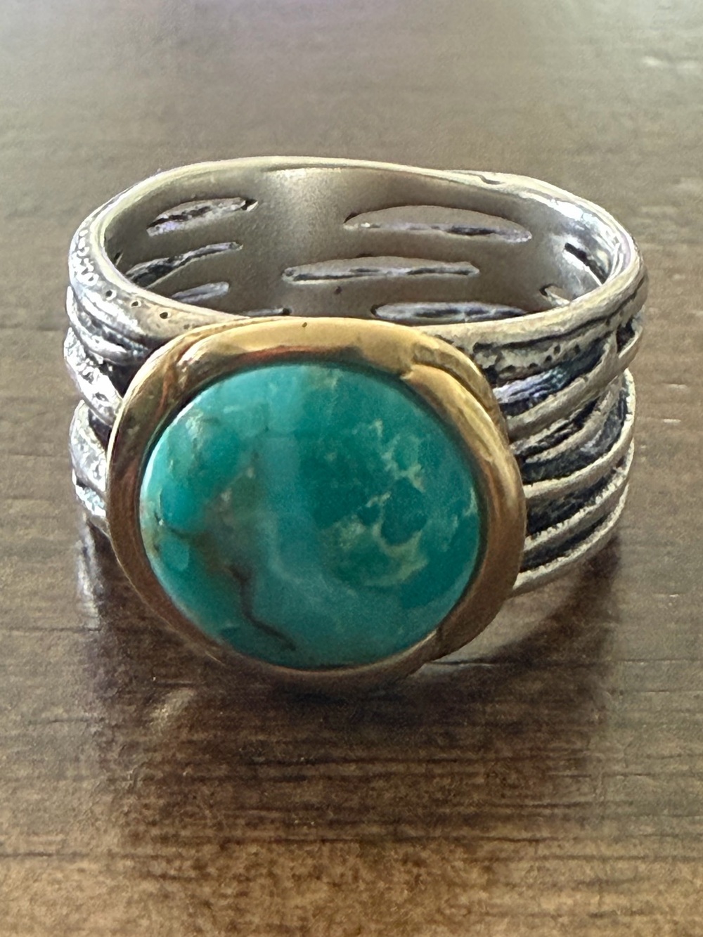 Grace & Heart G&H Jewelry Ring Size 7 Turquoise Stone Mixed Metal .925 SS Brass
